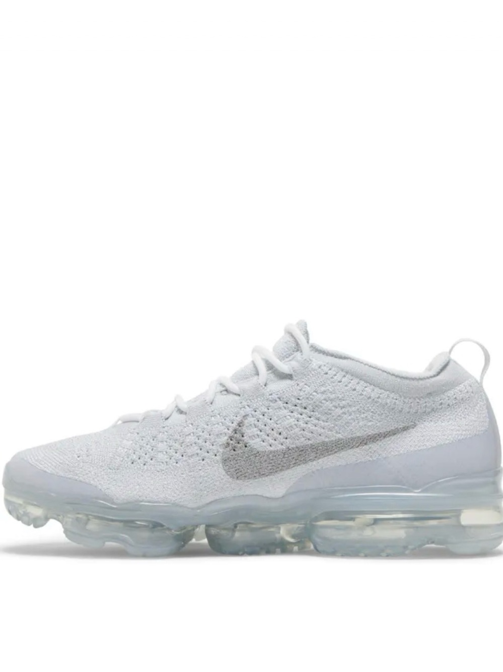 Nike White Flyknit VaporMax with Silver Swoosh